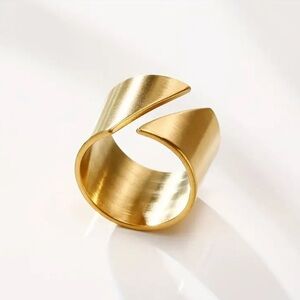 Stainless Steel Ring Gold Wrap Modern Luxe Wide Band Ring